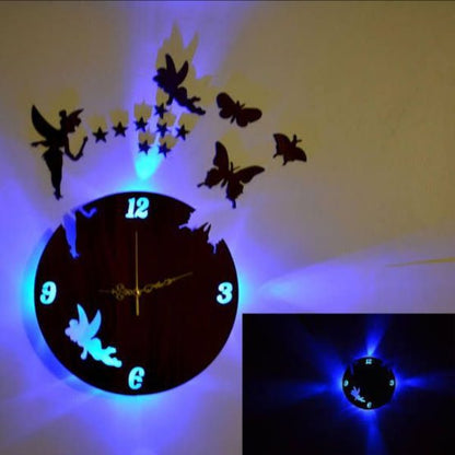 3d Wooden Butterfly Wall Clock With Light